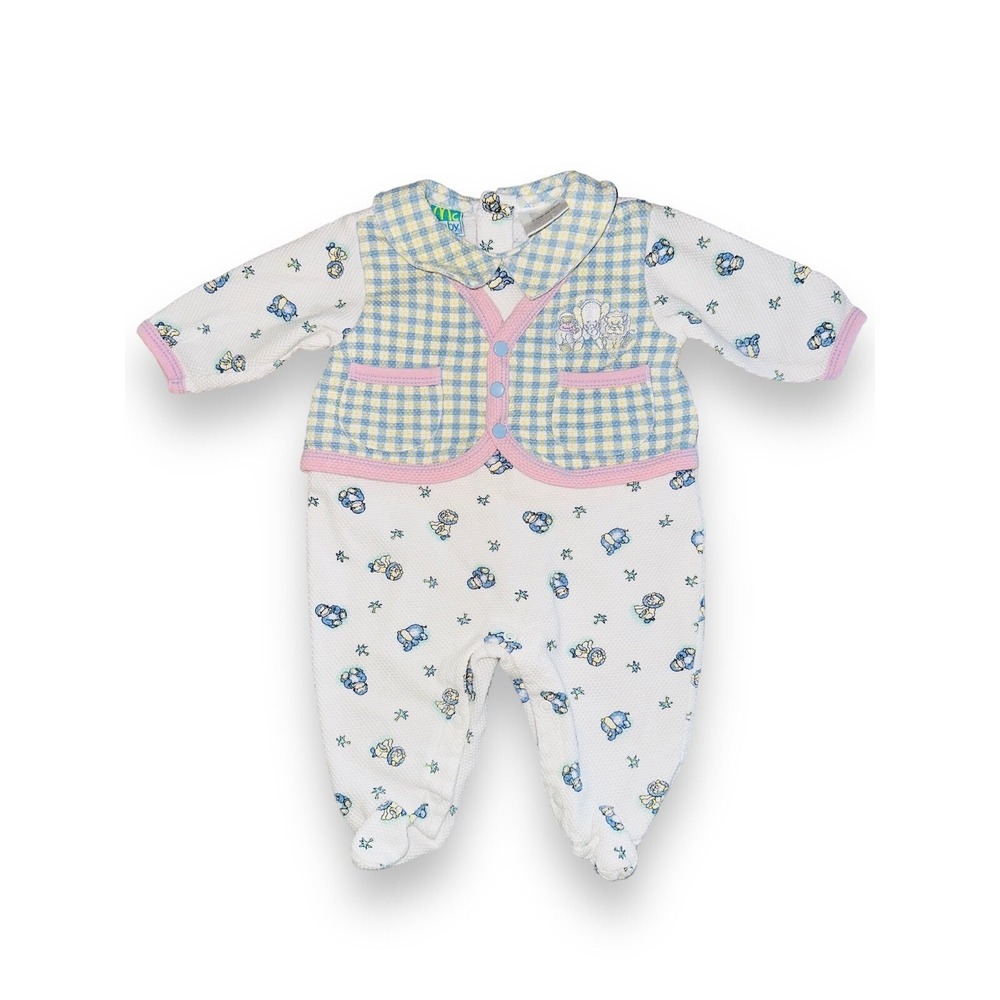 E2 Vintage McBaby Boys Sleeper Size 3 Months pastel Lion Monkey